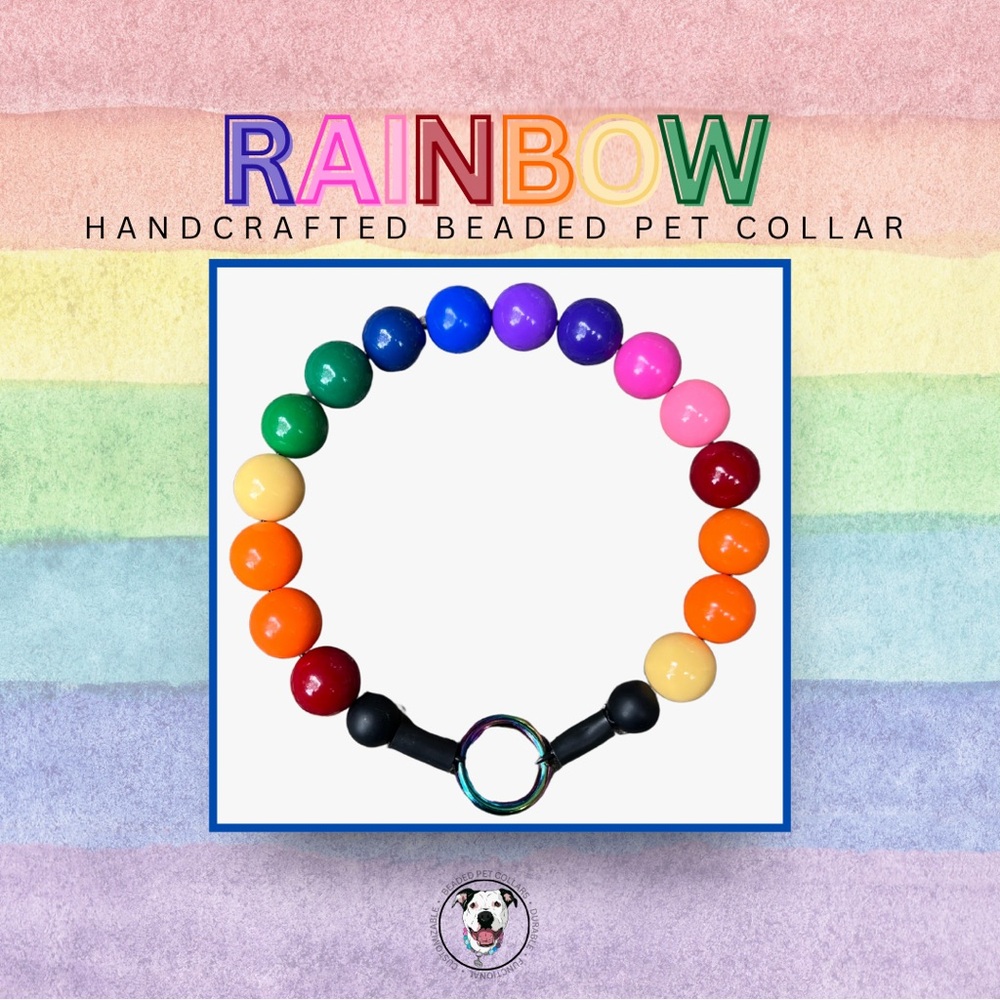 Handcrafted Beaded Dog Collar - Rainbow Collar